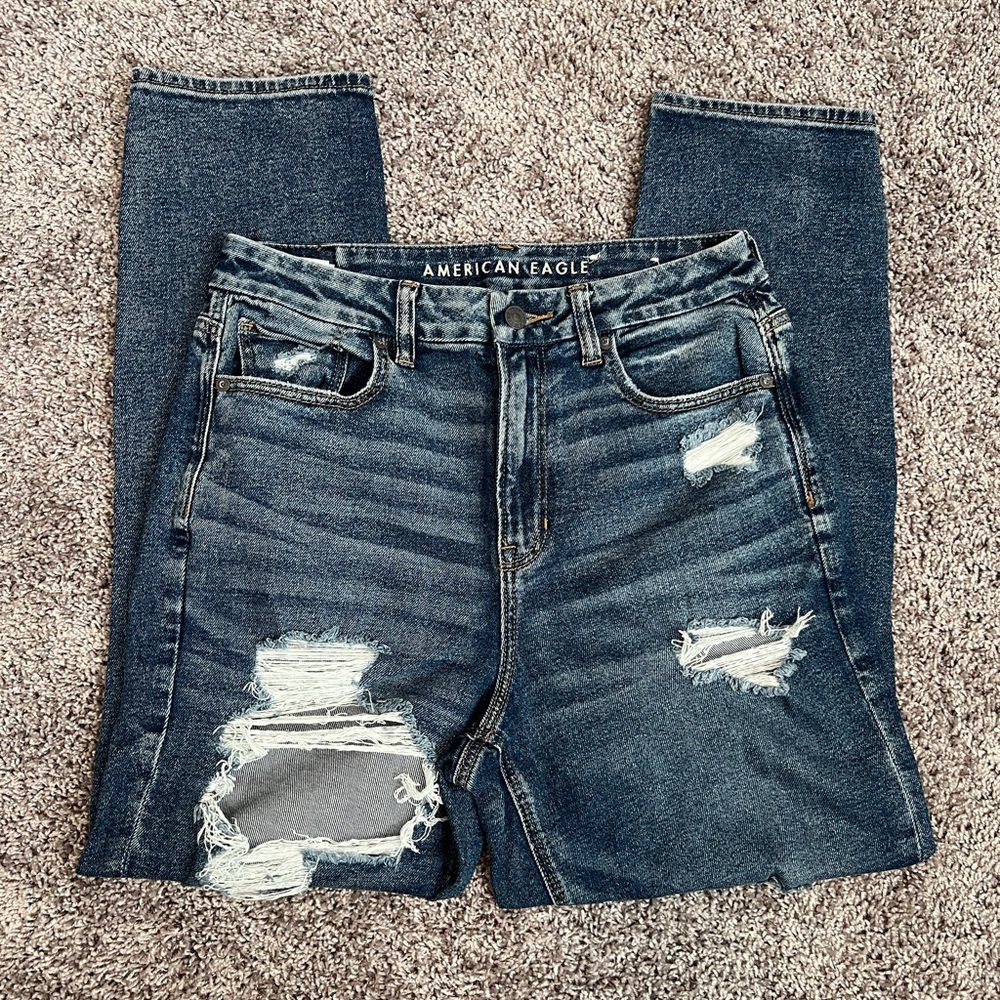 American Eagle Outfitters High Rise Curvy Mom Jeans Distressed